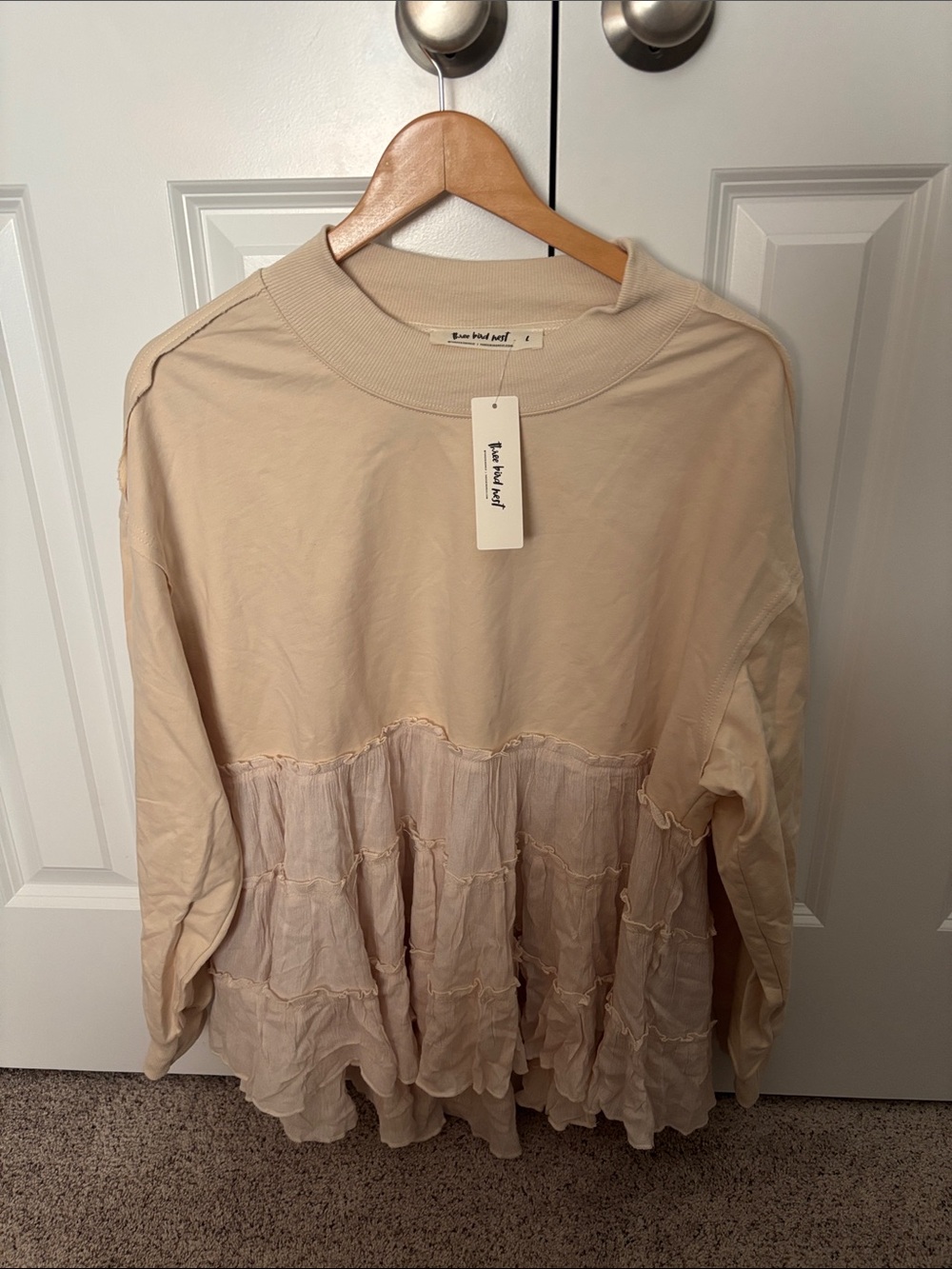 Three Bird Nest Cream Tiered Ruffle Pullover Hoodie